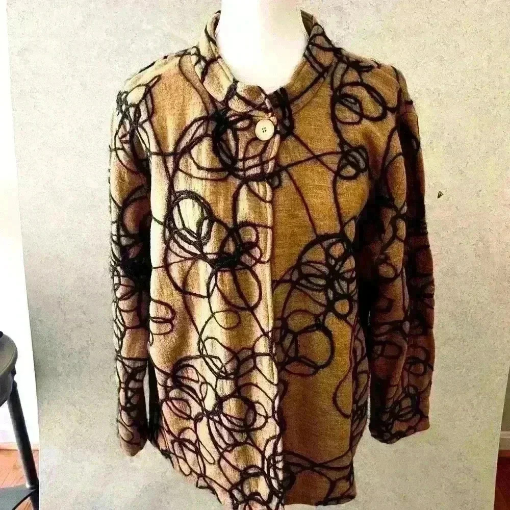 JONES NEWYORK 1X WOMENS PLUS CAREER RAISED PATTERN LAYERING LIGHTWEIGHT JACKET
